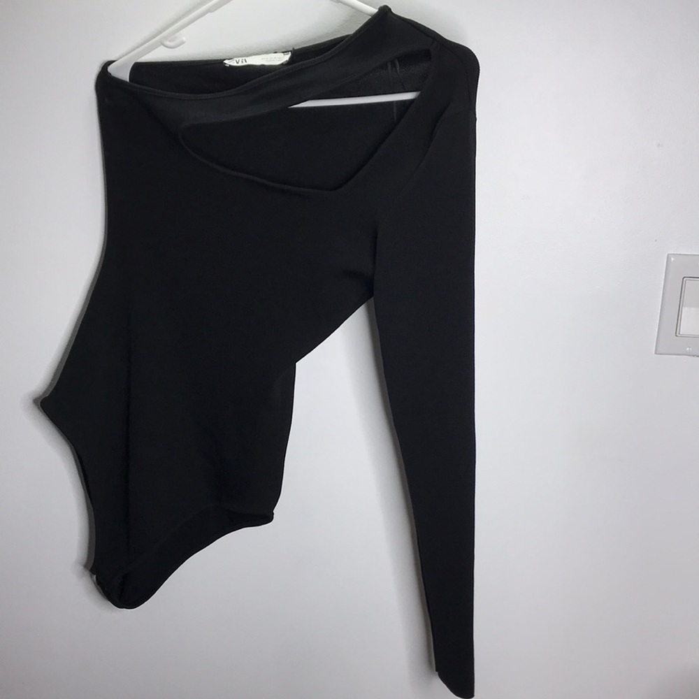 Zara Asymmetrical Black Bodysuit